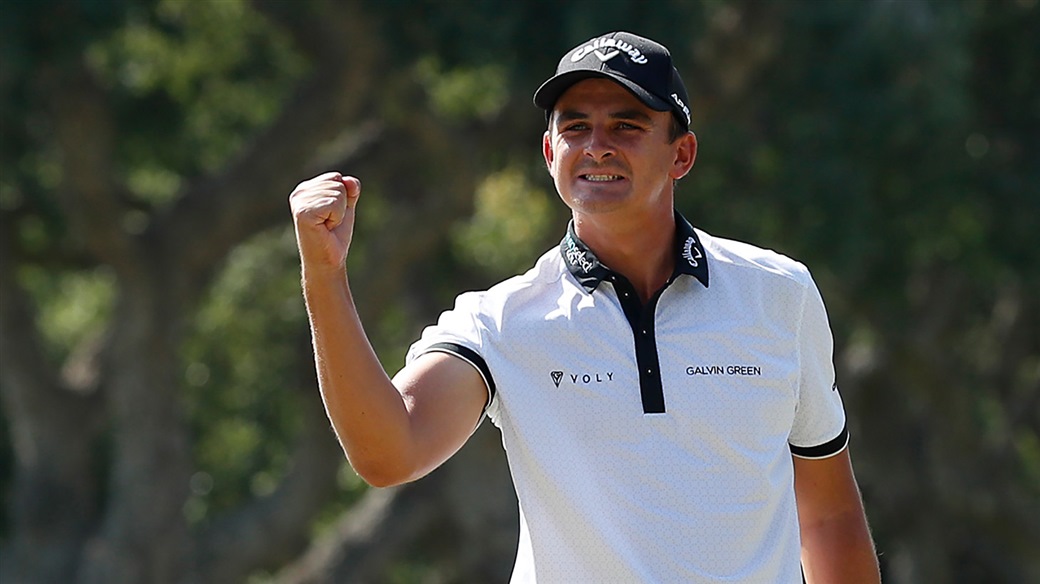 Christian Bezuidenhout raises his fist in celebration after winning the Andalucia Valderrama Masters