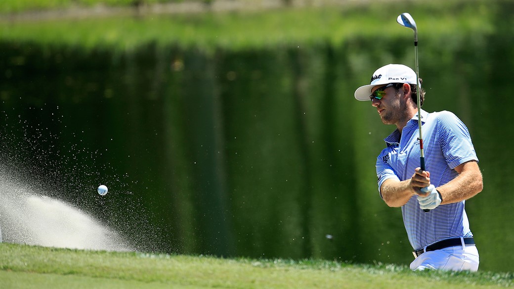 Lanto Griffin plays a bunker shot on the Web.com Tour using his Vokey Design SM7 lob wedge