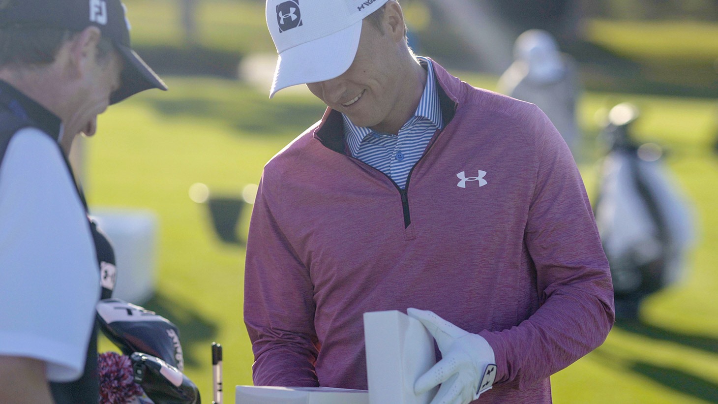 Fordie Pitts, Tour Consultant for Golf Ball R&D, discusses a new Titleist prototype golf ball with Jordan Spieth